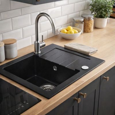 Ruvetti Minimini+ zlewozmywak 58x44 cm z baterią czarny/stal LP_3200-MM58440BC_W