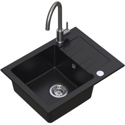 Ruvetti Minimini+ zlewozmywak 58x44 cm z baterią czarny/stal LP_3200-MM58440BC_W