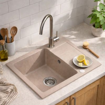 Ruvetti Minimini+ zlewozmywak 58x44 cm z baterią beżowy/stal LP_3200-MM58440BE_W