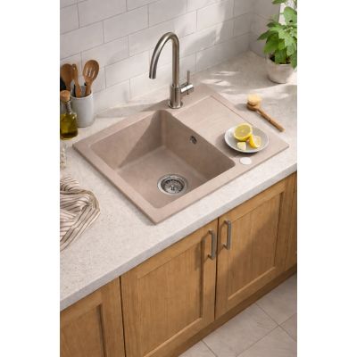 Ruvetti Minimini+ zlewozmywak 58x44 cm z baterią beżowy/stal LP_3200-MM58440BE_W