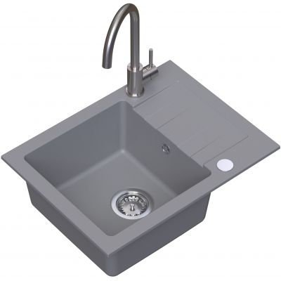 Ruvetti Minimini+ zlewozmywak 58x44 cm z baterią szary/stal LP_3200-MM58440GR_W