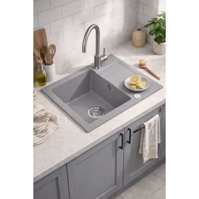 Ruvetti Minimini+ zlewozmywak 58x44 cm z baterią szary/stal LP_3200-MM58440GR_W