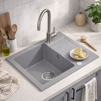 Ruvetti Minimini+ zlewozmywak 58x44 cm z baterią szary/stal LP_3200-MM58440GR_W