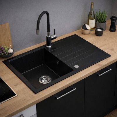 Ruvetti Maxi+ zlewozmywak 79x50 cm z baterią czarny/stal LP_3200-MX7950BC_W