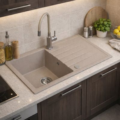 Ruvetti Maxi+ zlewozmywak 79x50 cm z baterią beżowy/stal LP_3200-MX7950BE_W