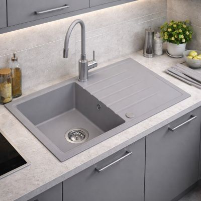 Ruvetti Maxi+ zlewozmywak 79x50 cm z baterią szary/stal LP_3200-MX7950GR_W