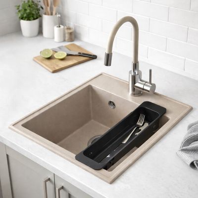 Ruvetti Natu Box zlewozmywak 50x40 cm z baterią i akcesoriami beżowy/stal LP_3200-NB4050BE_W