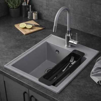 Ruvetti Natu Box zlewozmywak 50x40 cm z baterią i akcesoriami szary/stal LP_3200-NB4050GR_W