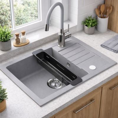 Ruvetti Natu Compact zlewozmywak 62x44 cm z baterią i akcesoriami szary/stal LP_3200-NC6244GR_W