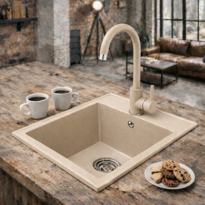 Ruvetti Tito Box zlewozmywak 50x40 cm z baterią beżowy LP_3200-TB4050BE_W