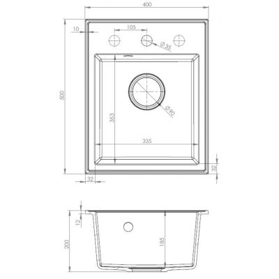 Ruvetti Tito Box zlewozmywak 50x40 cm z baterią szary LP_3200-TB4050GR_W