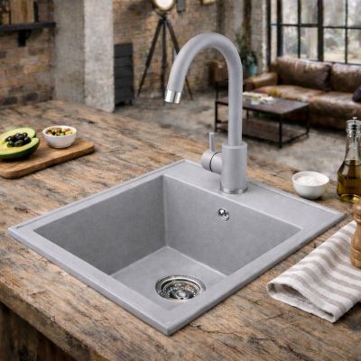 Ruvetti Tito Box zlewozmywak 50x40 cm z baterią szary LP_3200-TB4050GR_W