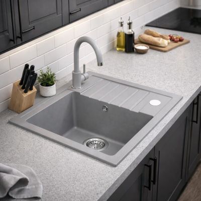 Ruvetti Tito Compact zlewozmywak 62x44 cm z baterią i akcesoriami szary LP_3200-TC6244GR_W