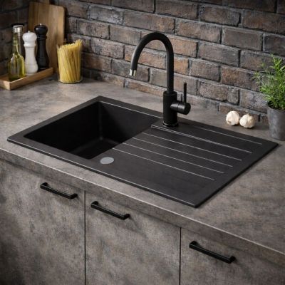 Ruvetti Tito Maxi zlewozmywak 77x44 cm z baterią i akcesoriami czarny LP_3200-TM7744BC_W