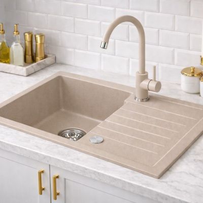 Ruvetti Tito Maxi zlewozmywak 77x44 cm z baterią i akcesoriami beżowy LP_3200-TM7744BE_W