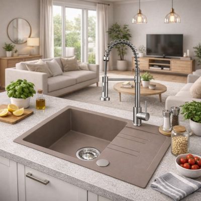 Ruvetti Cooksy Chef zlewozmywak 60x44 cm z baterią beżowy/stal LPCC6244BESE