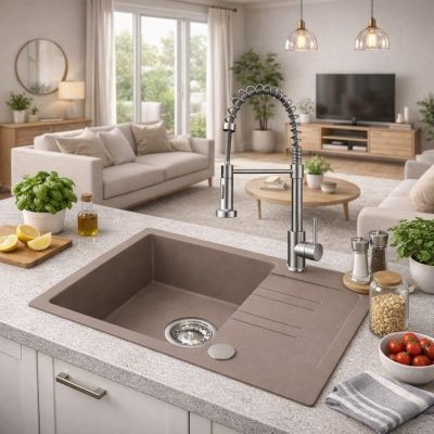 Ruvetti Cooksy Chef zlewozmywak 60x44 cm z baterią beżowy/stal LPCC6244BESE