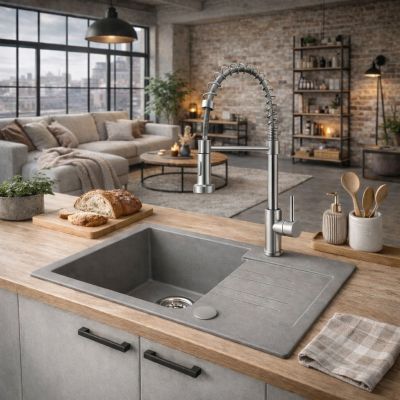 Ruvetti Cooksy Chef zlewozmywak 60x44 cm z baterią szary/stal LP_CC6244GR-SE