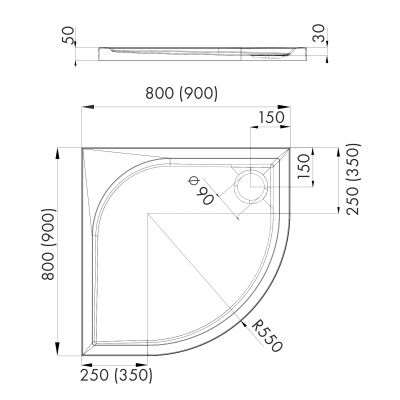 Schedline Canes brodzik półokrągły 90x90 cm biały 3SP.C1O-9090