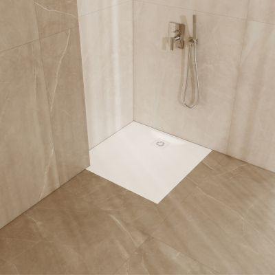 Schedline Magnific White Stone brodzik kwadratowy z maskownicą 80x80 cm biały 3SP.M1K-8080/B/ST-M9/B/ST