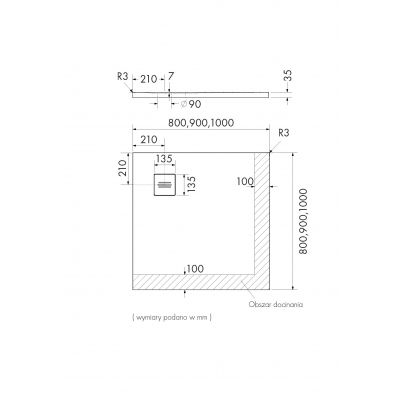 Schedline Protos brodzik 80x80 cm kwadratowy biały kamień 3SP.P1K-8080/B/ST-M1/B/ST