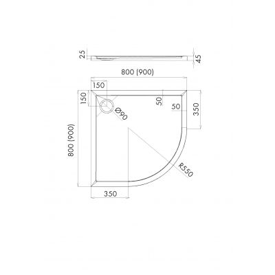 Schedline Sharper Black Mat brodzik półokrągły 80x80 cm czarny 3S.S1O-8080/C/MG