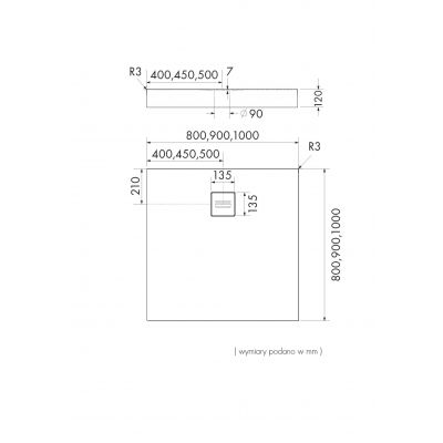 Schedline Nonlimits Black Stone brodzik kwadratowy 90x90 cm czarny kamień 3ST.N2K-9090/C/ST-M1/C/ST