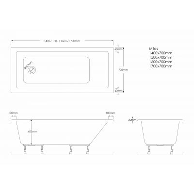 Schedline Milos wanna prostokątna 170x70 cm biała 3WSP.M1P-17070