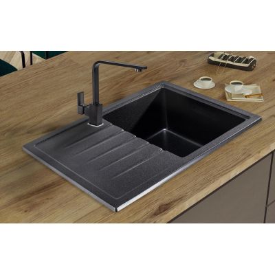 Sink Quality Titanite Brocade zlewozmywak granitowy 68x49,5 cm czarny metalik TIT.B.1KKO.X