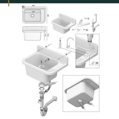 Sink Quality Universe komora gospodarcza 50x34 cm czarna KGK50-BK