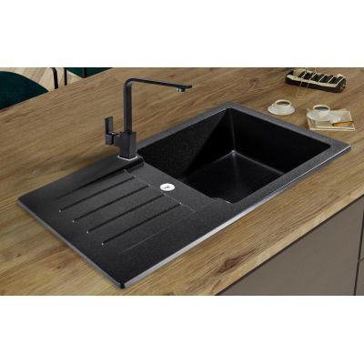 Sink Quality Natalie Brocade zlewozmywak granitowy 77x45 cm czarny metalik NAT.1.B.1KDO.X
