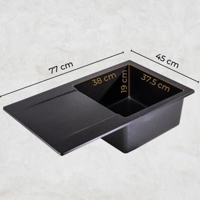Sink Quality Ferrum Brocade zlewozmywak granitowy 77x45 cm czarny metalik FER.B.1KDO.X