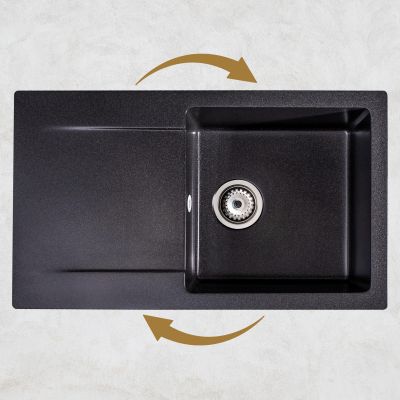 Sink Quality Ferrum Brocade zlewozmywak granitowy 77x45 cm czarny metalik FER.B.1KDO.X