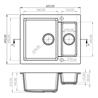 Sink Quality Ferrum Brocade zlewozmywak granitowy 60,5x49 cm czarny metalik FER.B.5KBO.X