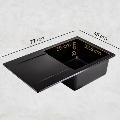 Sink Quality Ferrum Black zlewozmywak granitowy 77x45 cm czarny FER.C.1KDO.X