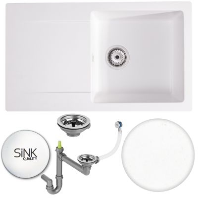 Sink Quality Ferrum White zlewozmywak granitowy 77x45 cm biały FER.W.1KDO.X