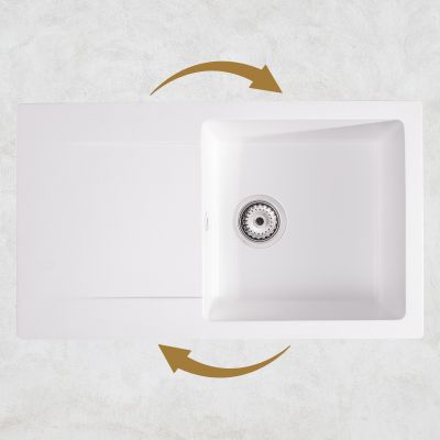Sink Quality Ferrum White zlewozmywak granitowy 77x45 cm biały FER.W.1KDO.X
