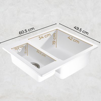 Sink Quality Ferrum White zlewozmywak granitowy 60,5x49 cm biały FER.W.5KBO.X