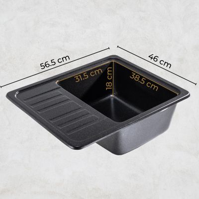 Sink Quality Sapphire Brocade zlewozmywak granitowy 56,5x46 cm czarny metalik SAP.B.1KKO.X