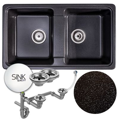 Sink Quality Sapphire Brocade zlewozmywak granitowy 79,5x46 cm czarny metalik SAP.B.2KBO.X