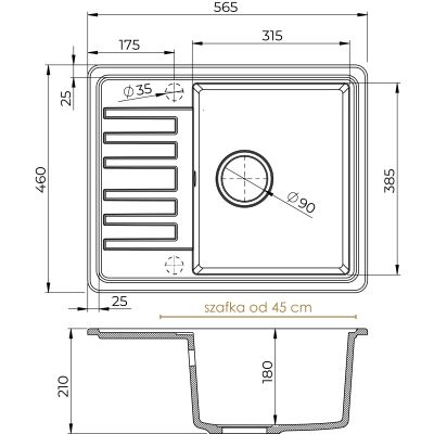 Sink Quality Sapphire White zlewozmywak granitowy 56,5x46 cm biały SAP.W.1KKO.X