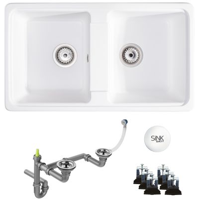 Sink Quality Sapphire White zlewozmywak granitowy 79,5x46 cm biały SAP.W.2KBO.X
