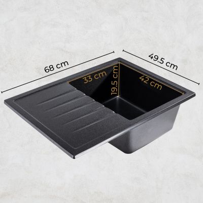 Sink Quality Titanite Brocade zlewozmywak granitowy 68x49,5 cm czarny metalik TIT.B.1KKO.X