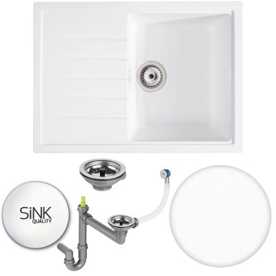 Sink Quality Titanite White zlewozmywak granitowy 68x49,5 cm biały TIT.W.1KKO.X