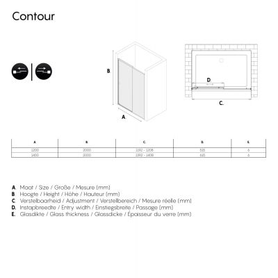 Sealskin Contour drzwi prysznicowe 140 cm wnękowe biały mat/szkło przezroczyste CD121406025100