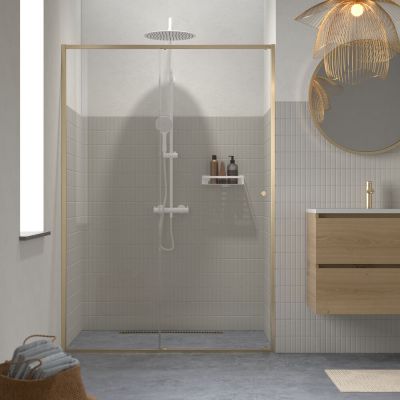 Sealskin Contour drzwi prysznicowe 140 cm wnękowe złoty szczotkowany/szkło przezroczyste CD121406495100