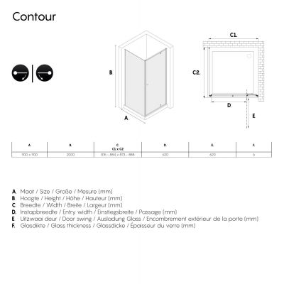 Sealskin Contour kabina prysznicowa 90x90 cm kwadratowa czarny mat/szkło przezroczyste CD180906195100