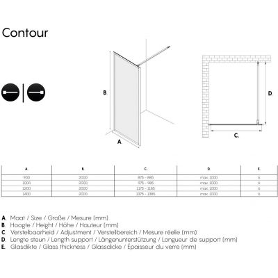 Sealskin Contour Walk-In ścianka prysznicowa 90 cm wolnostojąca biały mat/szkło przezroczyste CDA30886025100