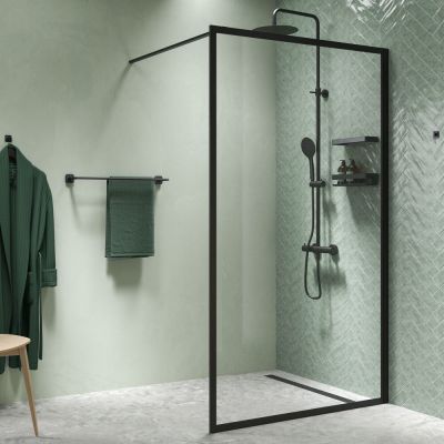 Sealskin Contour Walk-In ścianka prysznicowa 140 cm wolnostojąca czarny mat/szkło przezroczyste CDA31386195100