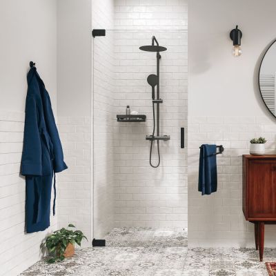 Sealskin Pure drzwi prysznicowe 90 cm uchylne czarny mat/szkło przezroczyste PU140906195100